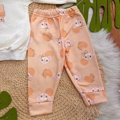 Conj. Casaco de Moletom Cute Winter e Calça Coala - Off White e Salmão